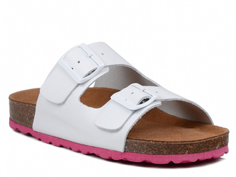 Klapki damskie profilowane białe skórzane na korku medyczne Izzi Alex