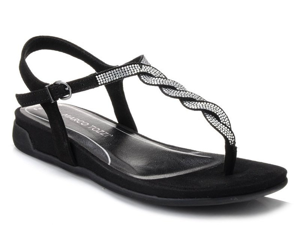 Japonki damskie czarne Marco Tozzi 2-28409-26 na sprzączkę wygodne