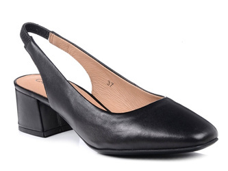 Czółenka damskie niski obcas czarne skórzane bez pięty Caprice 29500