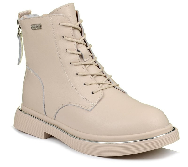 Trzewiki botki damskie beżowe skórzane GOE II2N4015 ocieplane jesienne