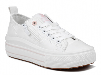 Trampki dziecięce dziewczęce białe News 24DZ26-7320 z ekoskóry na suwak