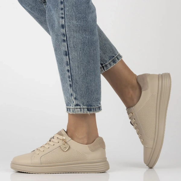 Sneakersy damskie beżowe Filippo DP6860/26 BE skórzane sznurowane lekkie