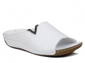 Klapki damskie białe T.Sokolski 301 na niskim koturnie skórzane wygodne
