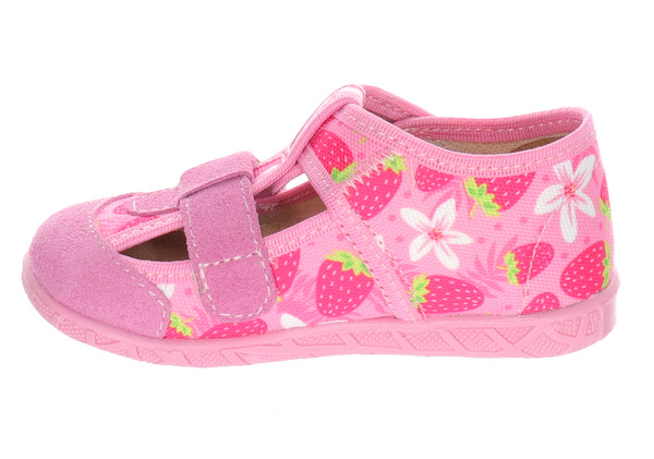 Kapcie dziewczęce do przedszkola róż Milami 118 na rzep szeroki nosek 