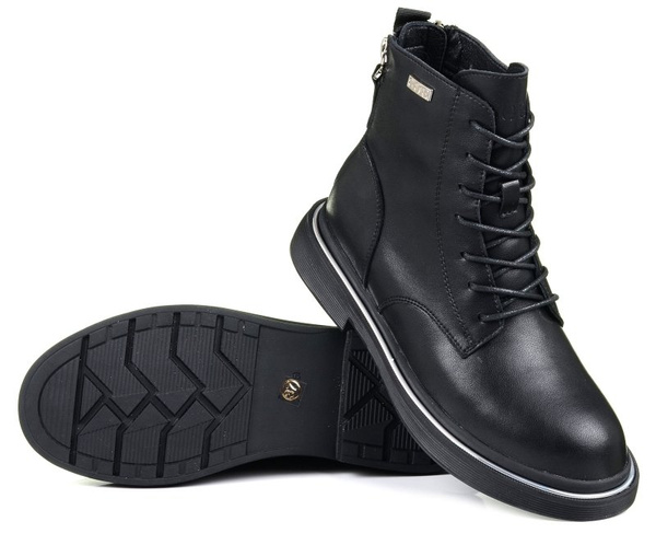 Trzewiki botki damskie GOE II2N4014 skórzane czarne ocieplane jesienne