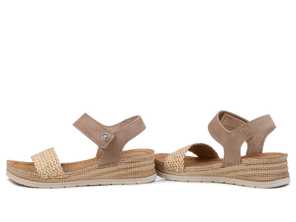 Sandały damskie na niskim koturnie brązowe Inblu RV-14 wkładka skórzana