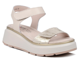 Sandały damskie beżowe S.Barski LR51-543 na platformie skórzane na rzepy