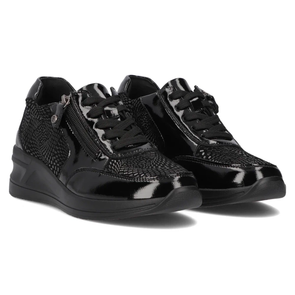 Półbuty damskie sneakersy na koturnie skórzane czarne Filippo DP6352/24