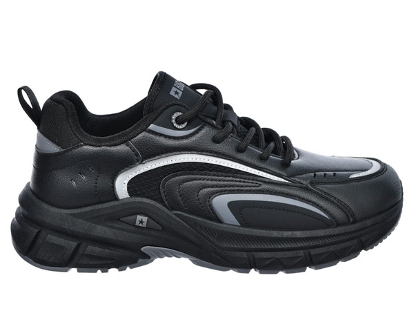 Buty męskie sportowe czarne Big Star SS174285 z ekoskóry sznurowane 