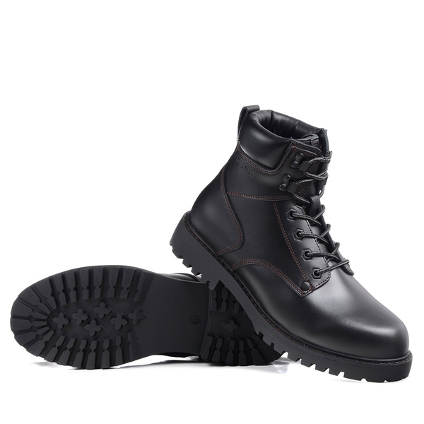 Buty zimowe męskie ocieplane czarne Big Star OO174627 trapery skórzane