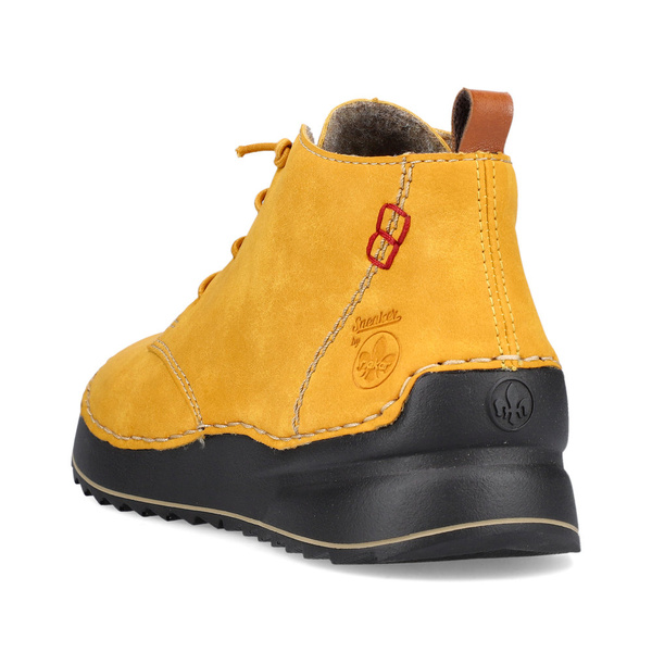 Botki damskie żółte Rieker 51510-68 zimowe skórzane ocieplane sznurowane