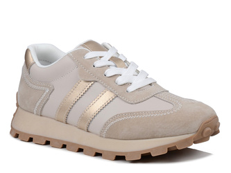 Sneakersy damskie beżowe skórzane S.Barski LR61-7096 sportowe sznurowane