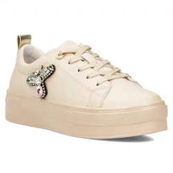 Buty sneakersy damskie beżowe na platformie skórzane Filippo DP6042/24