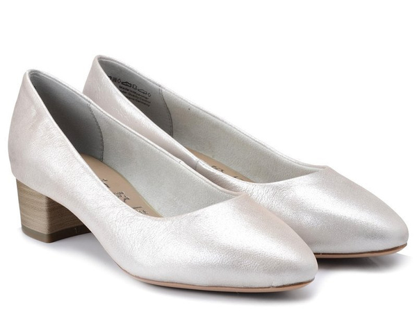 Czółenka damskie srebrne Tamarisc1-22300-24 skórzane zakryty nosek