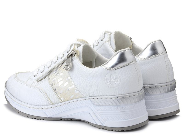 Półbuty damskie białe Rieker N4322-80 sneakersy skórzana wkładka zamek 