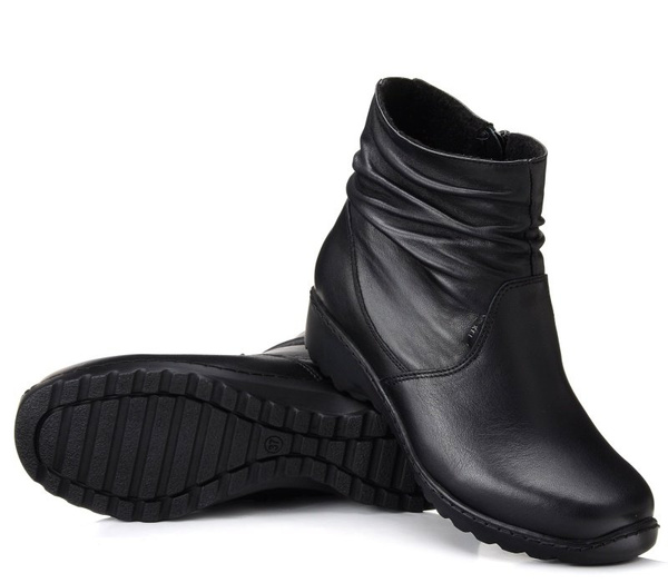 Botki damskie skórzane ocieplane Kosela Medic 4436 czarne na koturnie