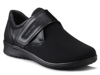 Półbuty damskie skórzane Venetto 684 czarne szerokie na rzepy