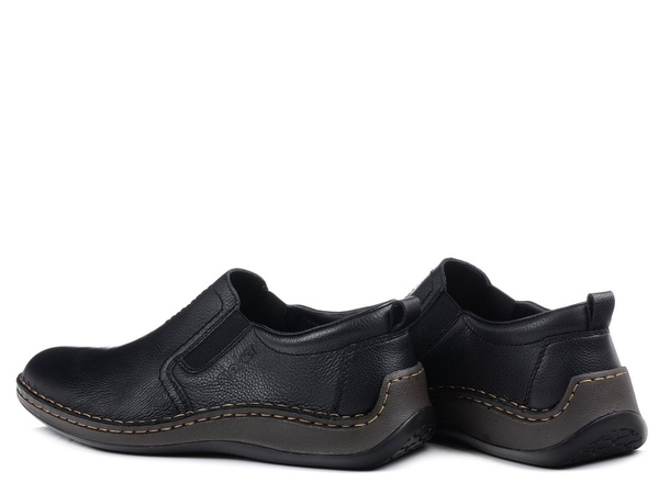 Półbuty męskie czarne Rieker 05264 szerokie skórzane wsuwane wygodne
