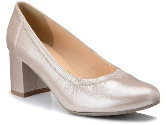 Czółenka damskie buty na obcasie skórzane beżowe Bioeco 5755