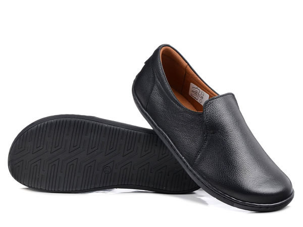 Półbuty damskie barefoot czarne Venetto B001 skórzane wsuwane na haluksy