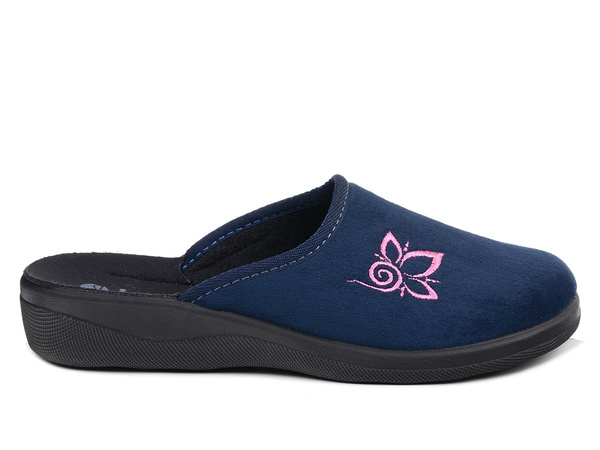  Kapcie damskie pantofle domowe zakryte Inblu CU-2D granatowe z haftem