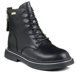 Trzewiki botki damskie GOE II2N4014 skórzane czarne ocieplane jesienne