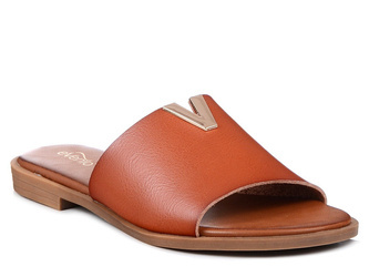 Klapki damskie letnie rude eleganckie płaskie Evento 7736 z ozdobą