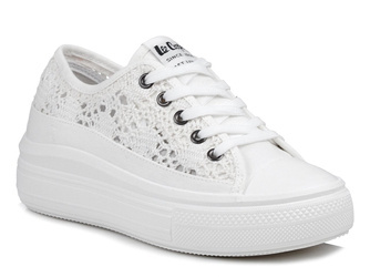 Trampki damskie białe na platformie ażurowe koronkowe Lee Cooper 1617L