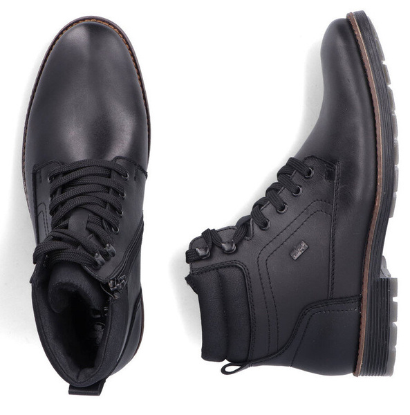 Buty męskie zimowe Rieker F4544-00 trzewiki ocieplane skórzane czarne 