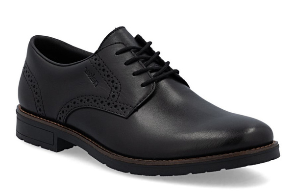 Półbuty męskie czarne Rieker 14642 skórzane sznurowane płaskie wizytowe