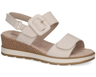 Sandały damskie beżowe Caprice 28753 skórzane na koturnie na rzepy