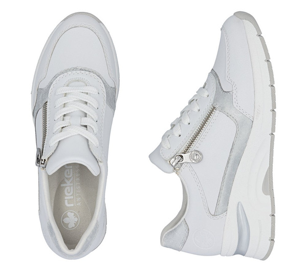 Sneakersy damskie białe Rieker N9301-60 skórzane na zamek na koturnie