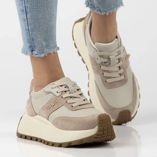 Sneakersy damskie beżowe  Filippo DP6785/25 buty na platformie skórzane