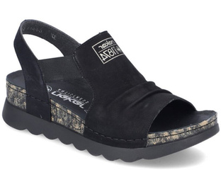 Sandały damskie czarne Rieker 64463-01 na platformie skórzane wsuwane