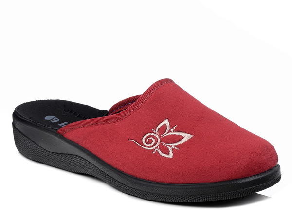  Kapcie damskie pantofle domowe zakryte Inblu CU-2D bordowe z haftem