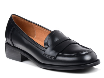 Półbuty damskie czarne DiA JC52-811 lordsy skórzane wsuwane na obcasie