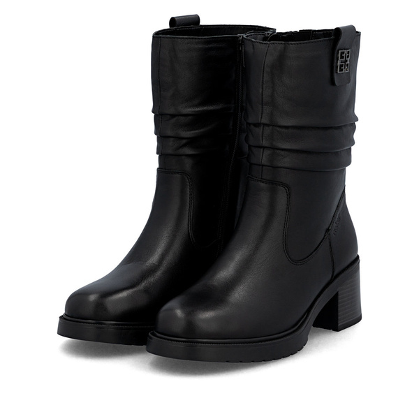 Botki zimowe damskie czarne Rieker Y5257 ocieplane skórzane na obcasie