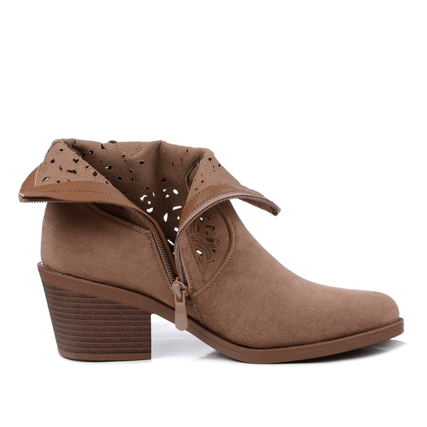 Botki damskie kowbojki beżowe S.Barski HY61-8012 zamszowe ażurowe