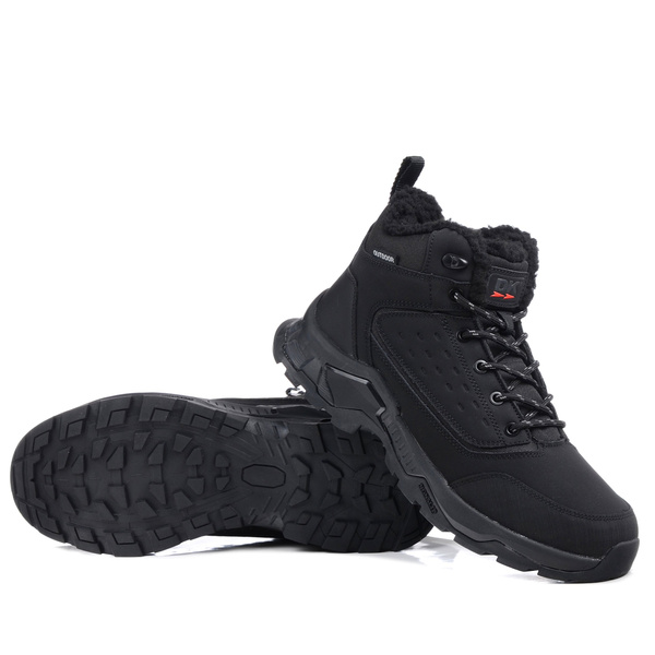 Buty zimowe męskie ocieplane DK L17156 trekkingowe wysokie skórzane