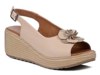 Sandały damskie beżowe Izzi 168 na koturnie skórzane wygodne lekkie