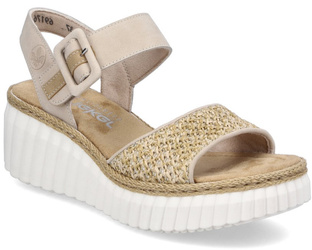 Sandały damskie beżowe Rieker 69176-62 wygodne na rzep na platformie