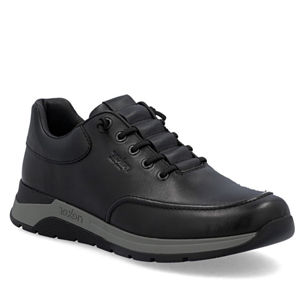 Półbuty męskie czarne Rieker 39658-00 skórzane szerokie wygodne wsuwane