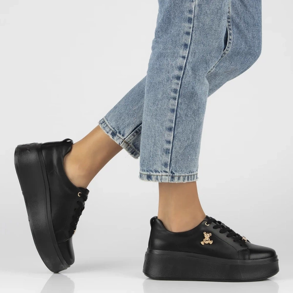 Buty sneakersy damskie czarne na platformie skórzane Filippo DP6246/26