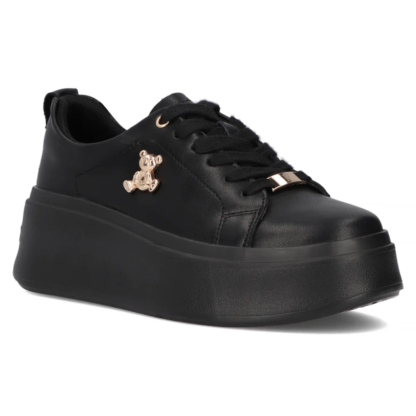 Buty sneakersy damskie czarne na platformie skórzane Filippo DP6246/25