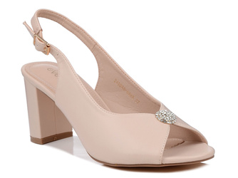 Sandały damskie beżowe wizytowe na wesele na obcasie Evento 24SD98-6985