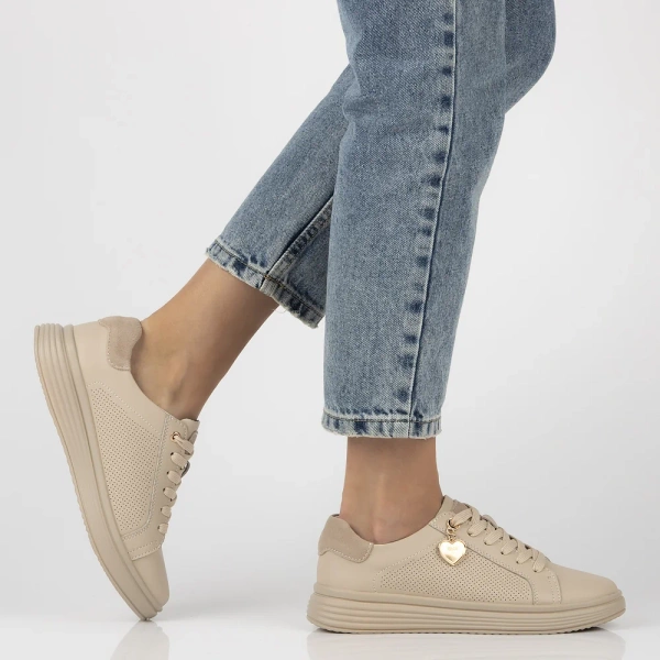 Sneakersy damskie beżowe Filippo DP6860/26 BE skórzane sznurowane lekkie