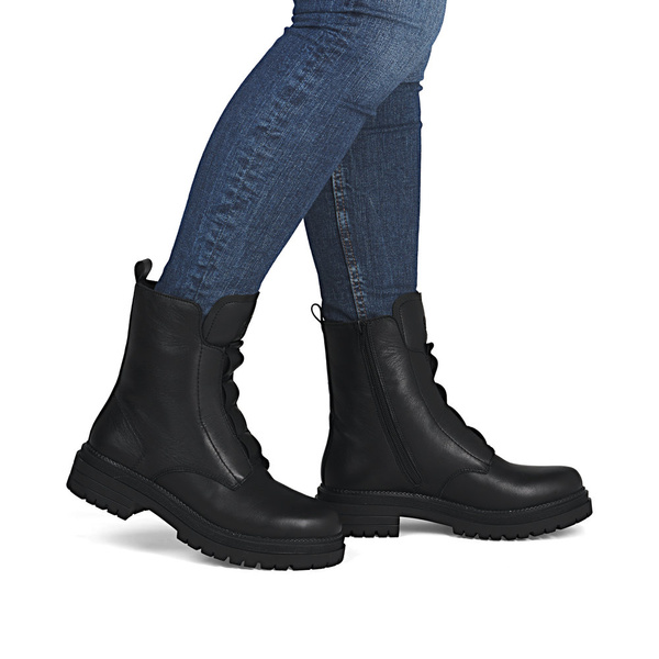 Botki damskie czarne Rieker Y3160-00 ocieplane skórzane na zamek wysokie