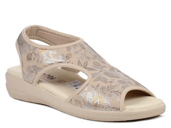 Sandały damskie elastyczne wygodne na halluksy beżowe w kwiaty Emma