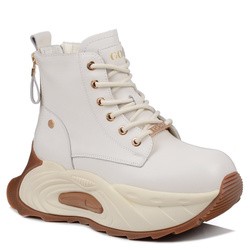 Botki damskie zimowe ocieplane skórzane białe Goe SS2N4300 na platformie