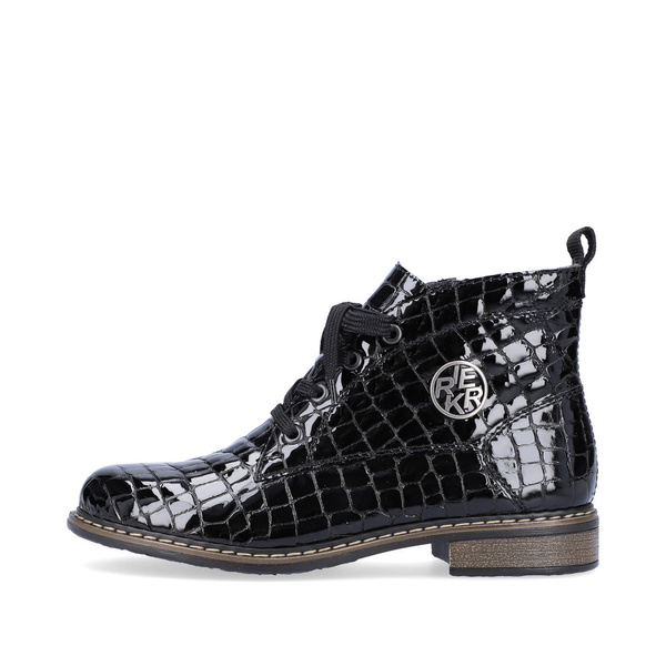 Botki damskie Rieker 71205 ocieplane jesienne za kostkę lakierowane